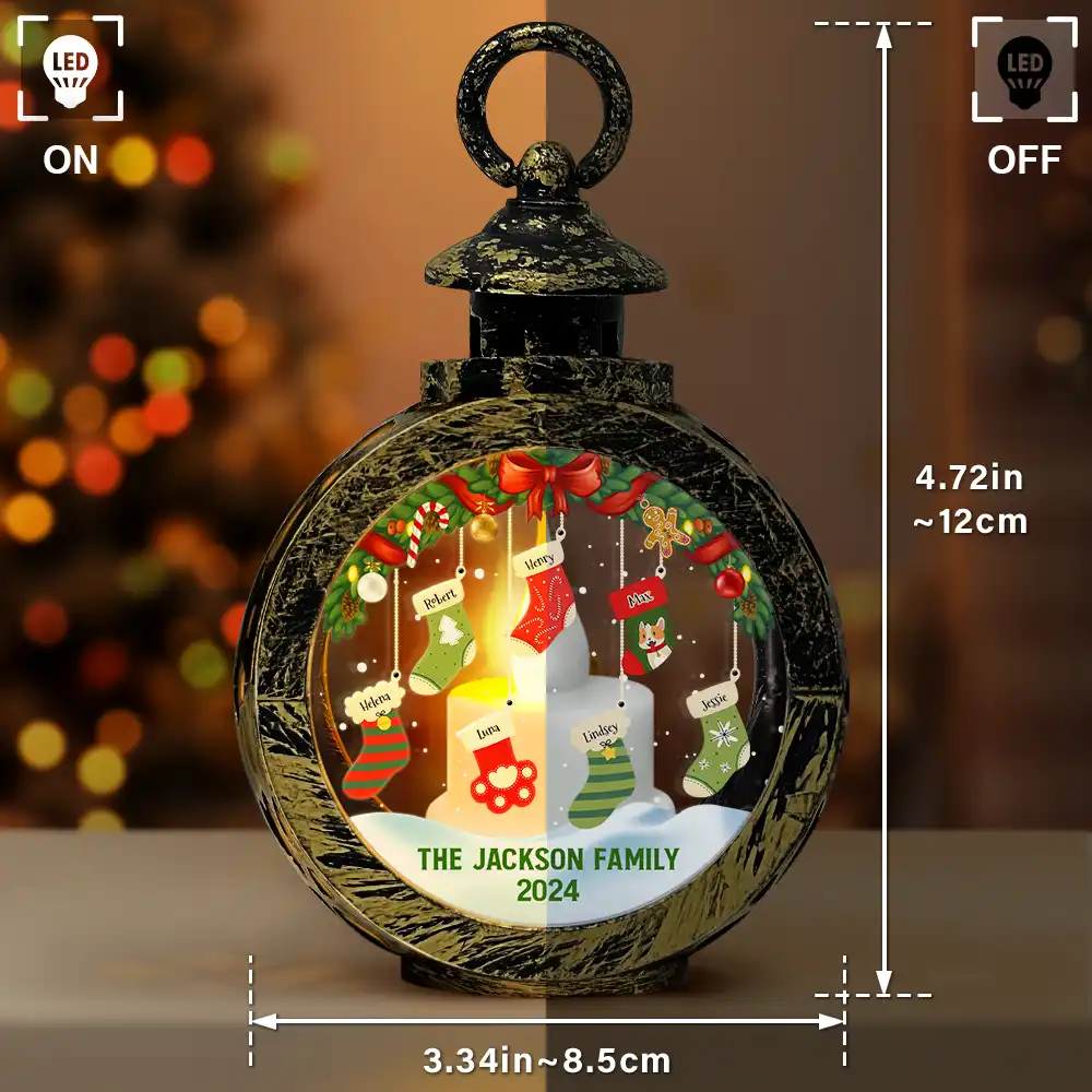 Family Christmas Stockings Parents Kids Pets - Personalized Candlelight Lantern Ornament - Image 3