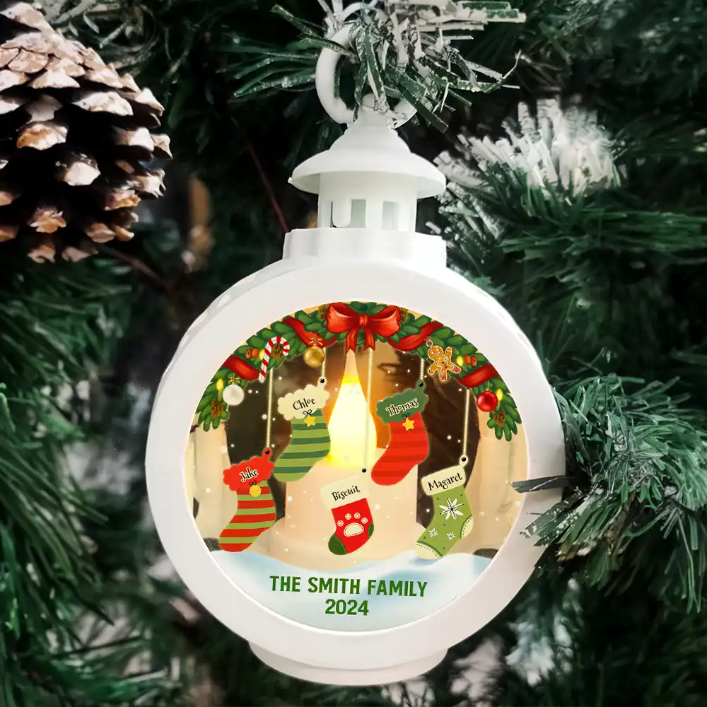 Family Christmas Stockings Parents Kids Pets - Personalized Candlelight Lantern Ornament - Image 4