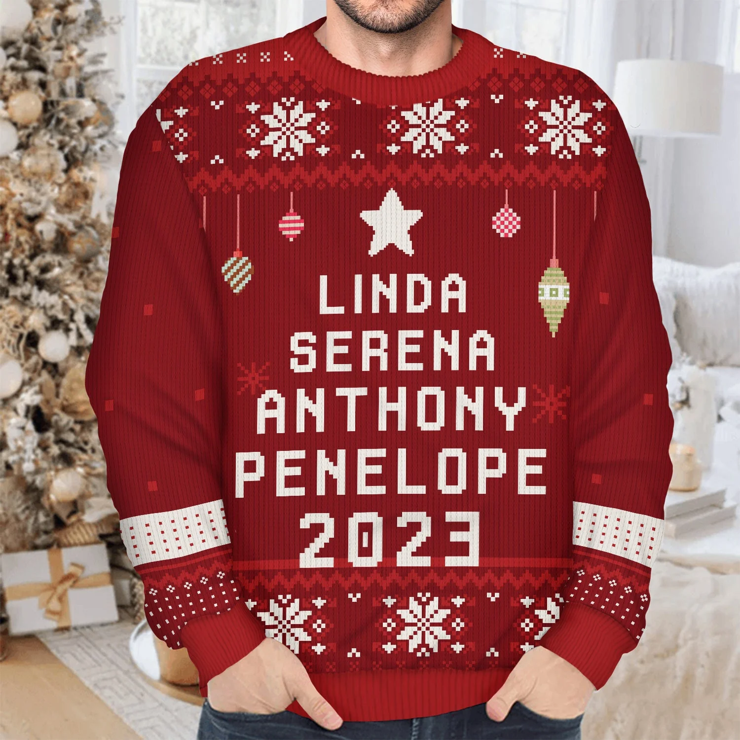 Family Christmas Tree 2023 - Xmas Gift For Parents, Grandparents, Siblings - Personalized Unisex Ugly Sweater - Image 4