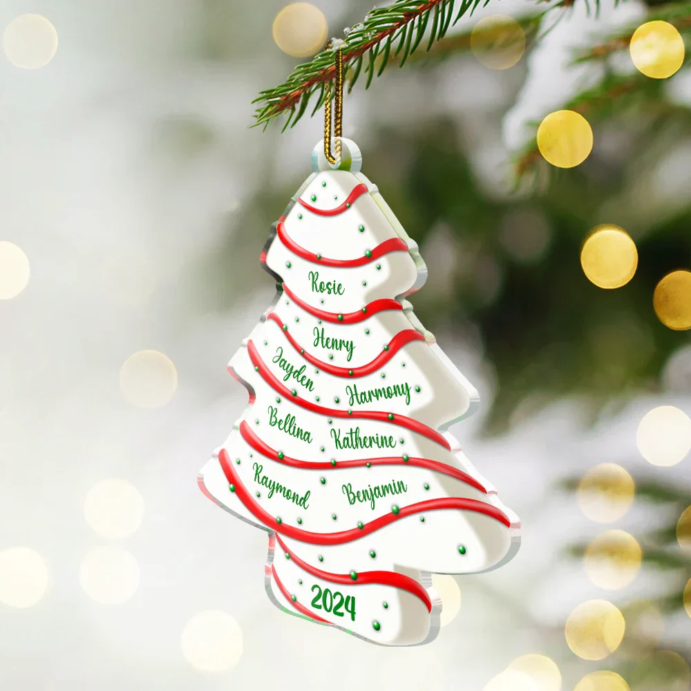 Family Christmas Tree Cake - Personalized Custom Shaped Acrylic Ornament - Image 2