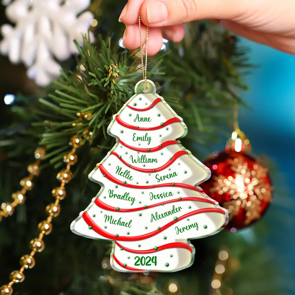 Family Christmas Tree Cake - Personalized Custom Shaped Acrylic Ornament - Image 5