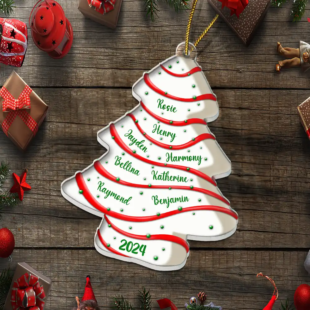 Family Christmas Tree Cake - Personalized Custom Shaped Acrylic Ornament - Image 6