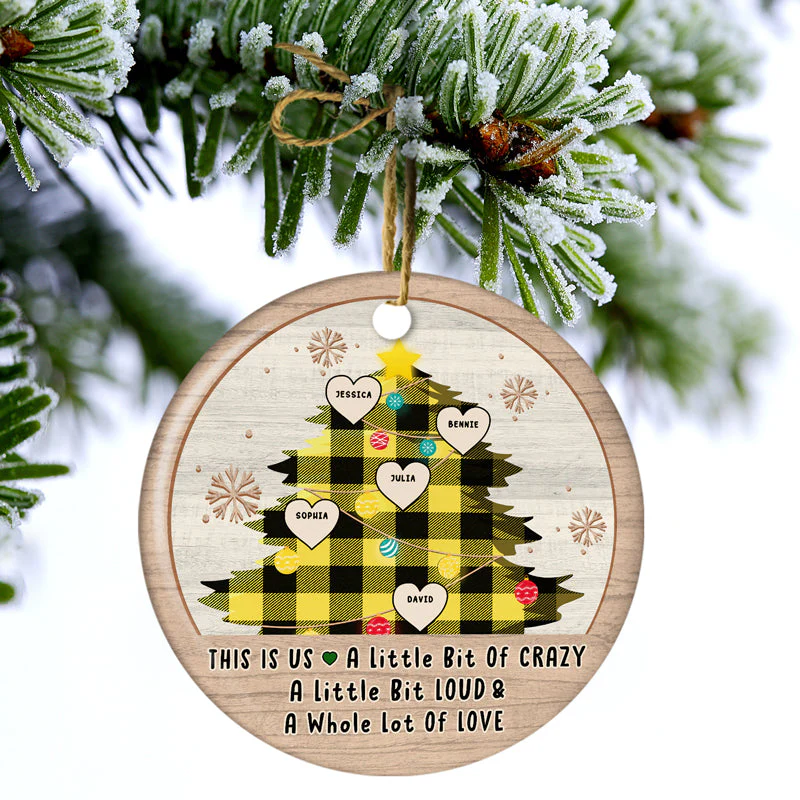 Family Christmas Tree Flannel This Is Us - Personalized Custom Circle Ceramic Ornament - Image 3