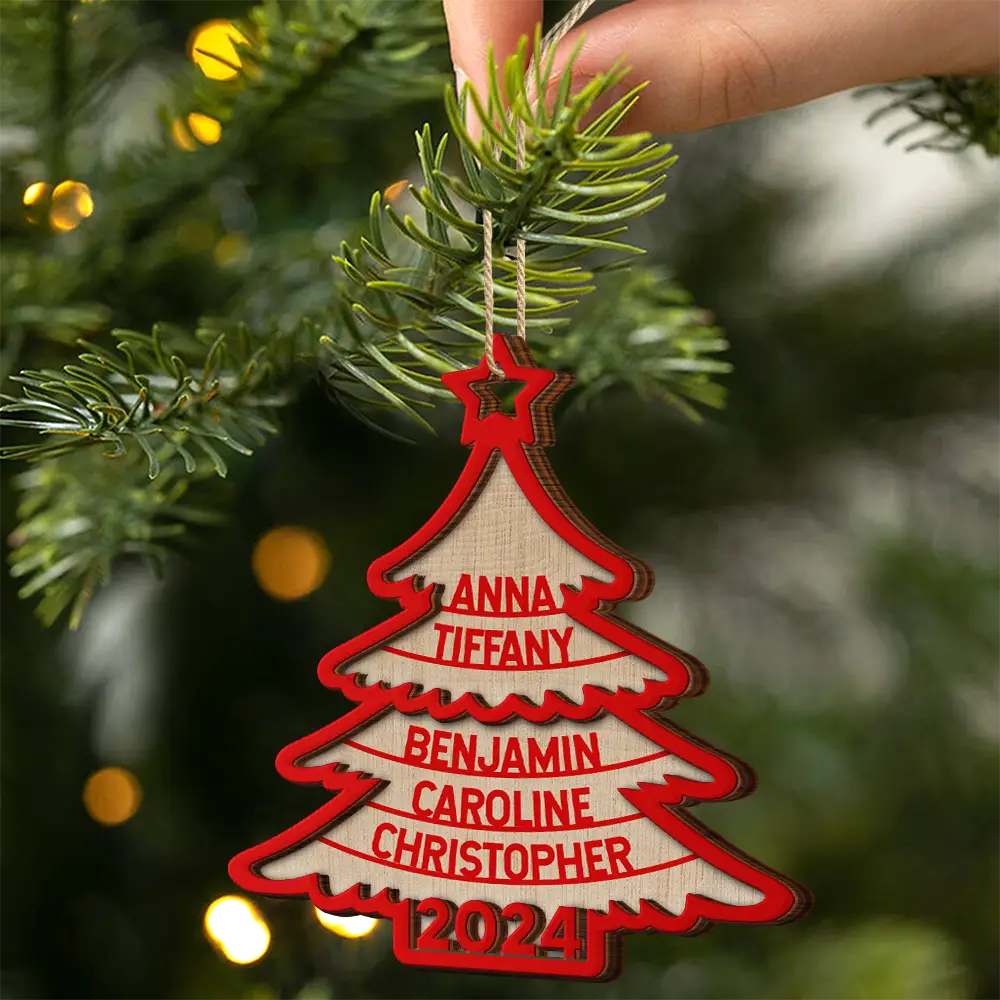 Family Christmas Tree - Personalized 2-Layered Wooden Ornament - Image 2