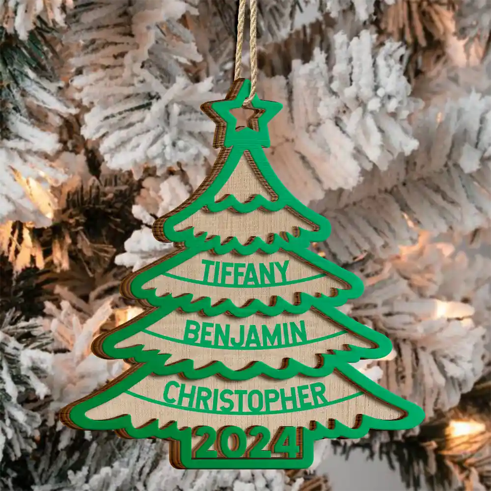 Family Christmas Tree - Personalized 2-Layered Wooden Ornament - Image 3