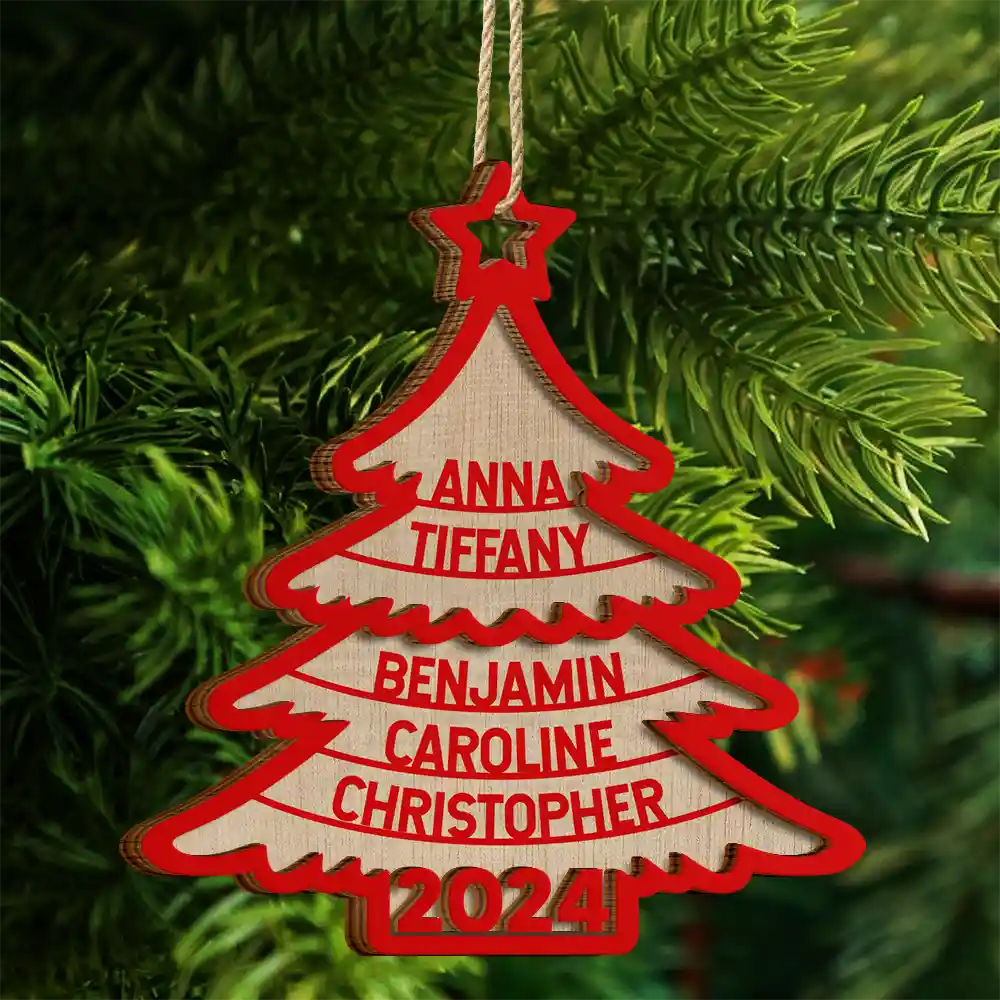 Family Christmas Tree - Personalized 2-Layered Wooden Ornament - Image 4