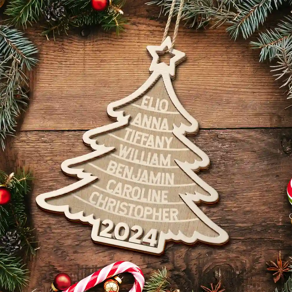 Family Christmas Tree - Personalized 2-Layered Wooden Ornament - Image 5