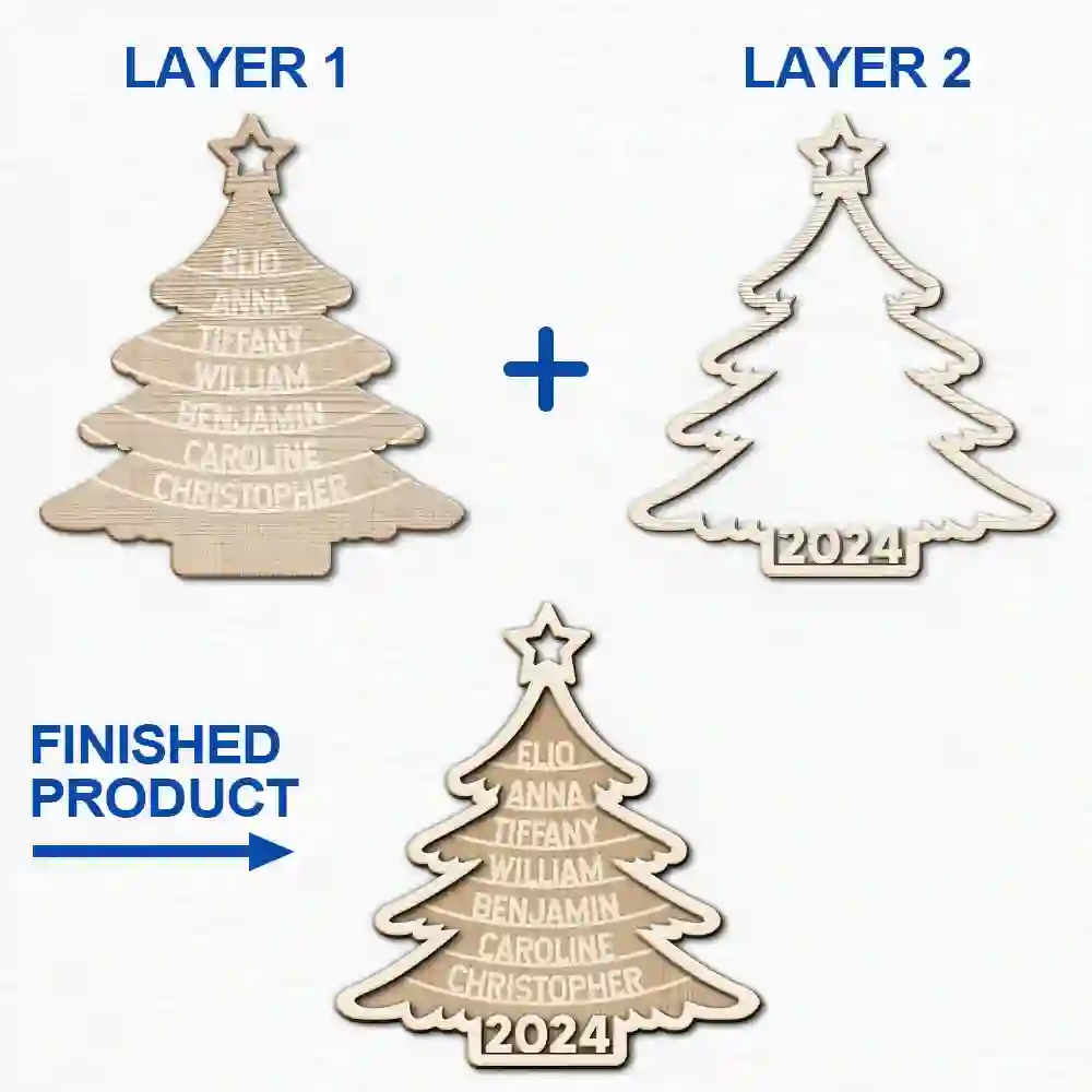 Family Christmas Tree - Personalized 2-Layered Wooden Ornament - Image 6