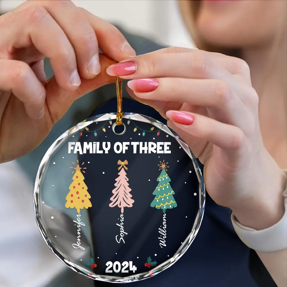 Family Colorful Christmas Trees - Personalized Circle Glass Ornament - Image 5