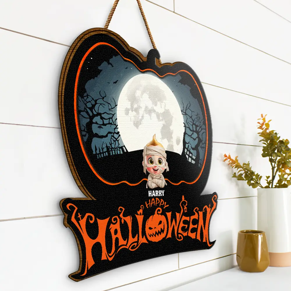 Family Costume Happy Halloween - Personalized Custom Shaped Wood Sign - Image 2