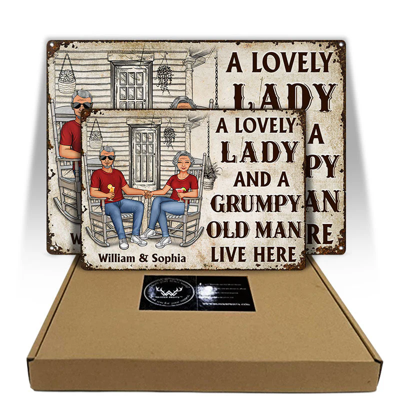 Family Couple A Lovely Lady And A Grumpy Old Man Live Here - Couple Gift - Personalized Custom Classic Metal Signs - Image 5
