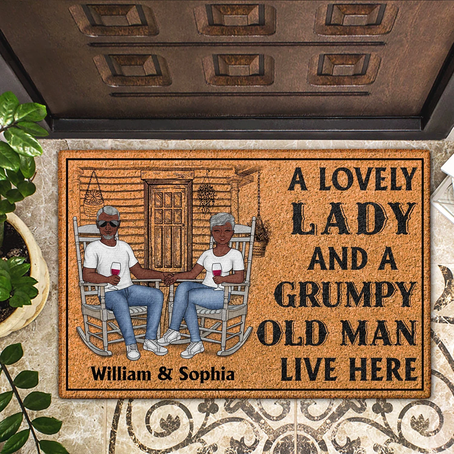 Family Couple A Lovely Lady And A Grumpy Old Man Live Here - Couple Gift - Personalized Custom Doormat - Image 2