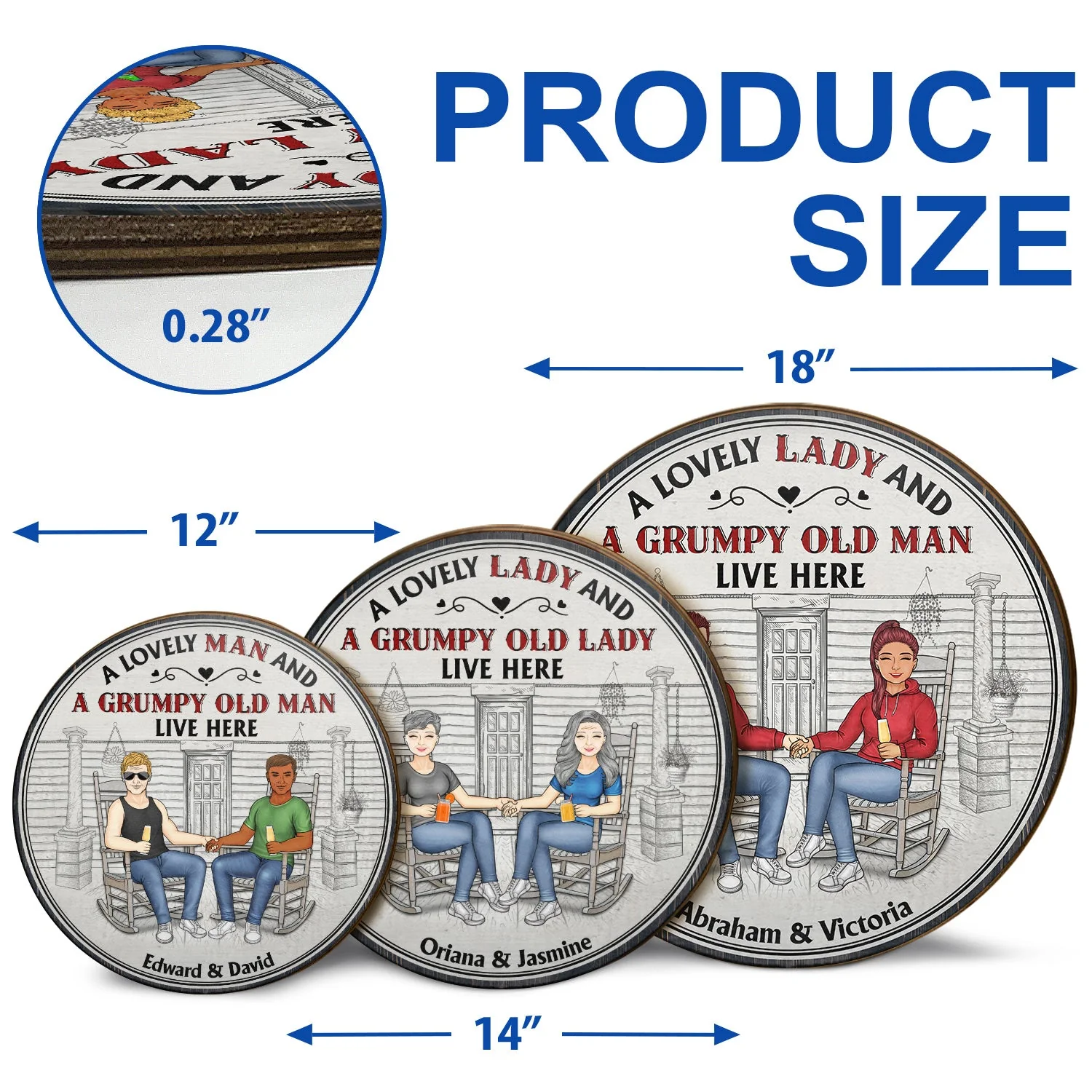 Family Couple A Lovely Lady And A Grumpy Old Man Live Here - Couple Gift - Personalized Custom Wood Circle Sign - Image 5