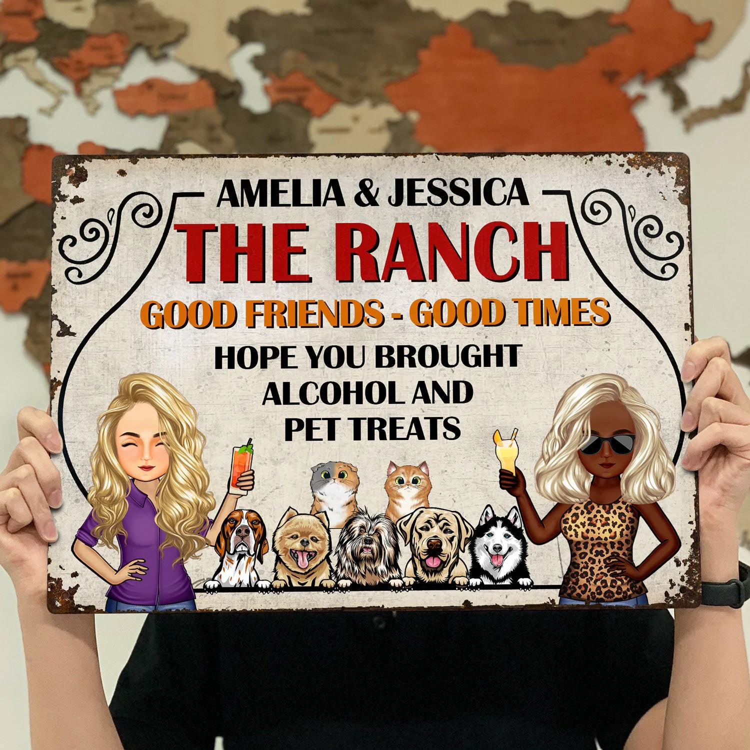 Family Couple Backyard Bar Hope You Brought Alcohol And Pet Treats - Outdoor Gift For Dog And Cat Lovers - Personalized Custom Classic Metal Signs - Image 4