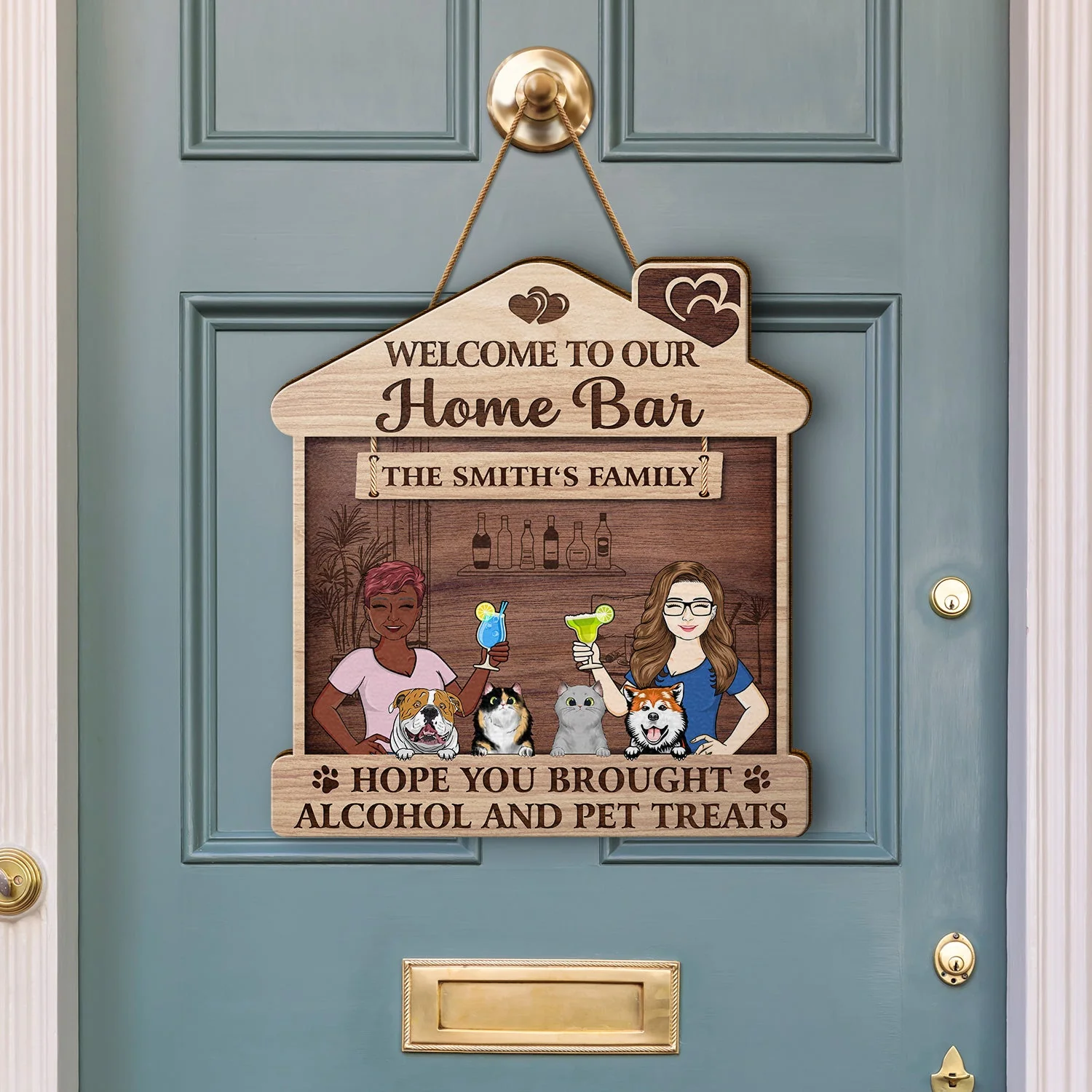 Family Couple Backyard Patio Hope You Brought Alcohol And Dog Cat Treats - Outdoor Gift For Pet Lovers - Personalized Custom Shaped Wood Sign - Image 3