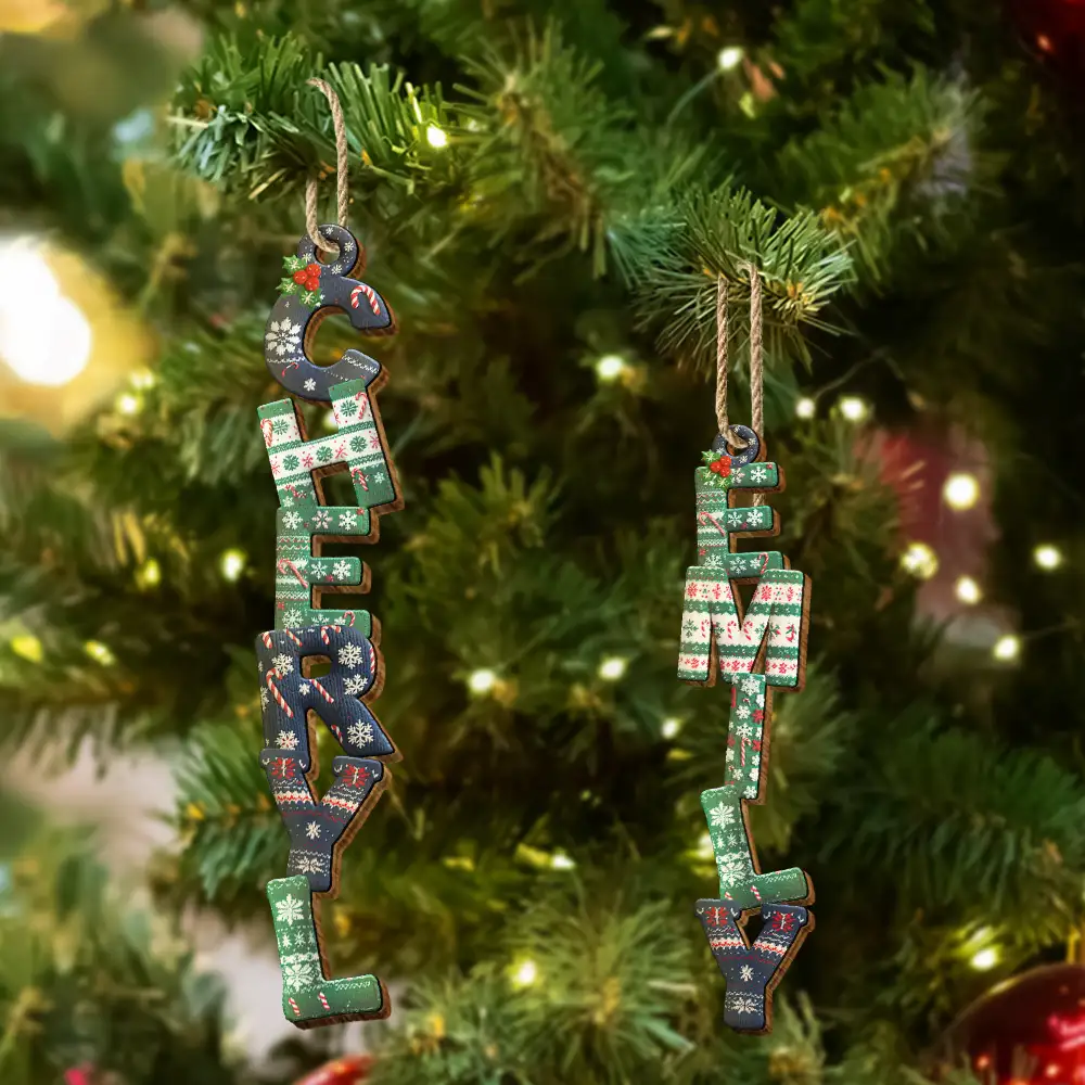 Family Couple Bestie Knitted Effect Name - Personalized Custom Shaped Wooden Ornament - Image 6