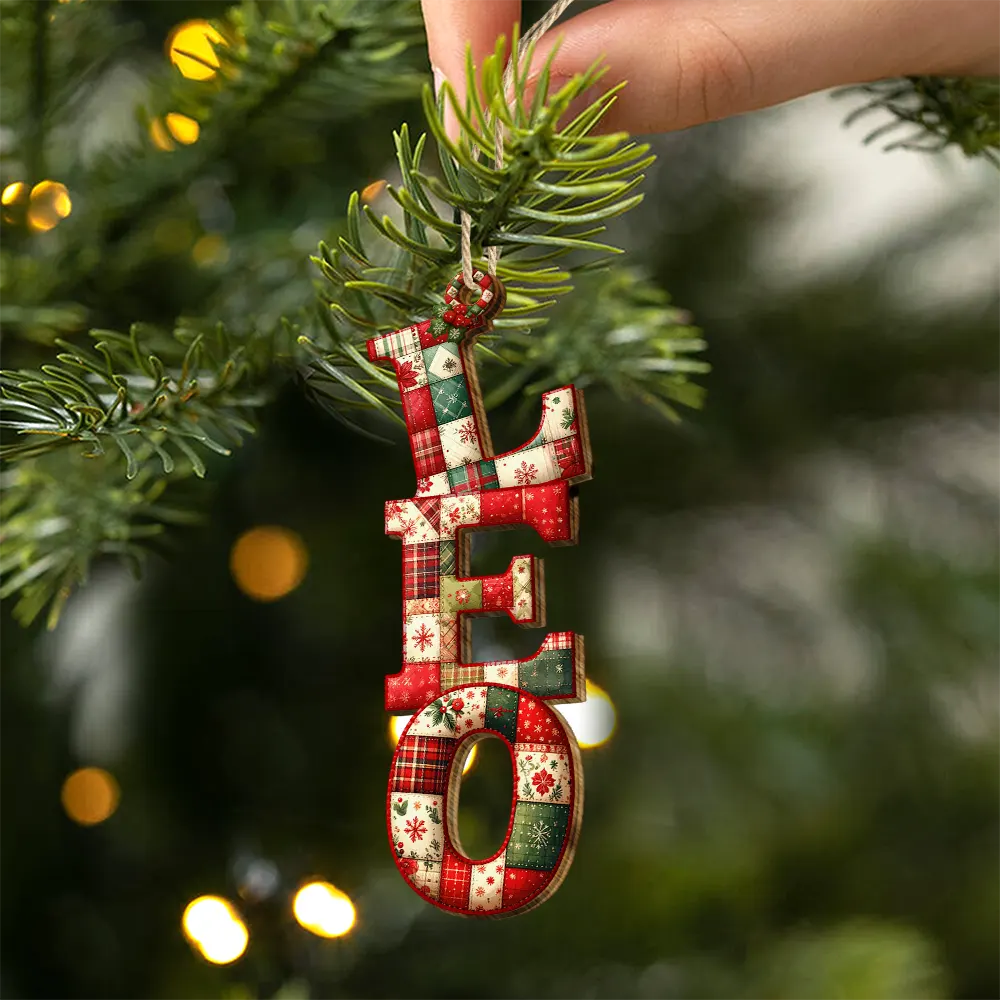 Family Couple Bestie Patchwork Effect Name - Personalized Custom Shaped Wooden Ornament - Image 2