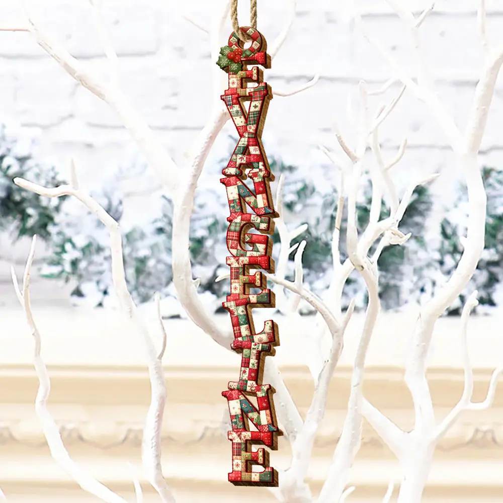 Family Couple Bestie Patchwork Effect Name - Personalized Custom Shaped Wooden Ornament - Image 4