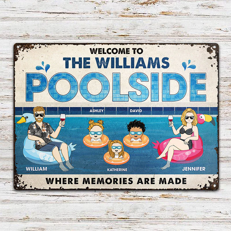 Family Couple Poolside Where Memories Are Made - Gift For Couple - Personalized Custom Classic Metal Signs - Image 2