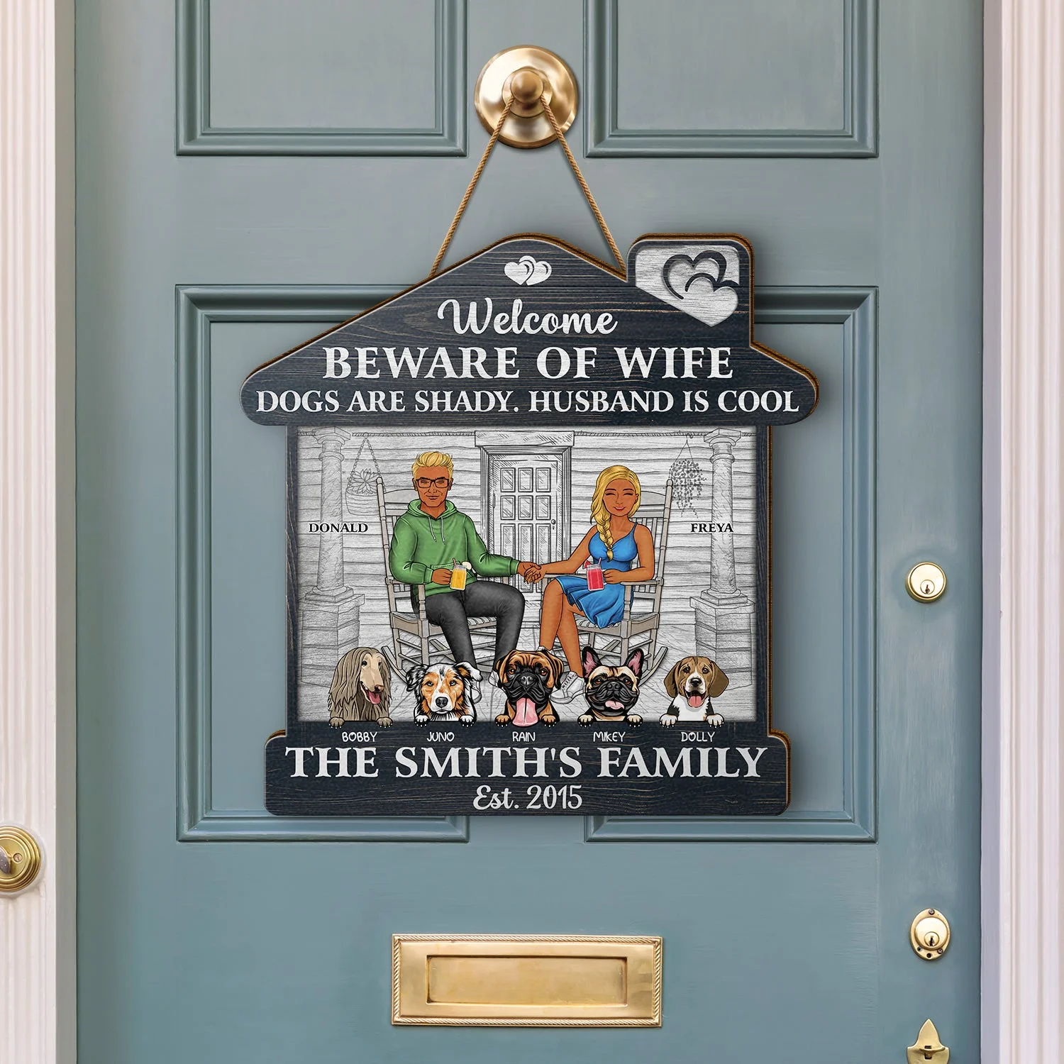 Family Couple Welcome Beware Of Wife Dogs Cats Are Shady Husband Is Cool - Gift For Pet Lovers - Personalized Custom Shaped Wood Sign - Image 3