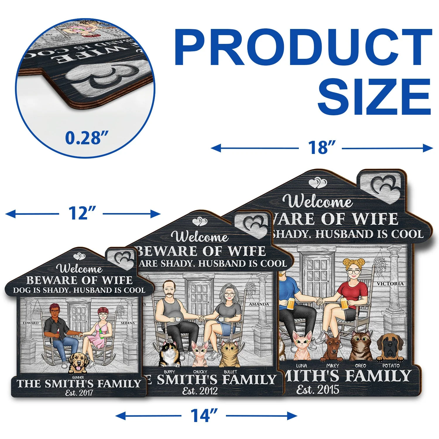 Family Couple Welcome Beware Of Wife Dogs Cats Are Shady Husband Is Cool - Gift For Pet Lovers - Personalized Custom Shaped Wood Sign - Image 5