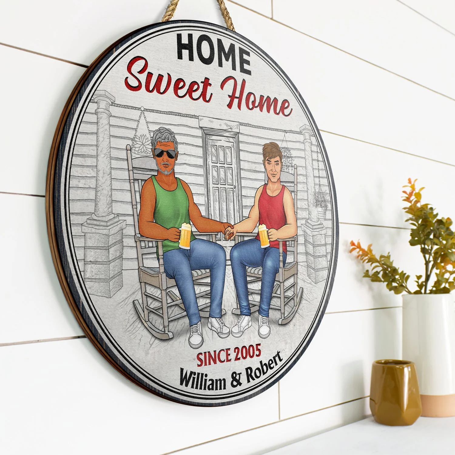 Family Couple Welcome To Our Home - Couple Gift - Personalized Custom Wood Circle Sign - Image 2