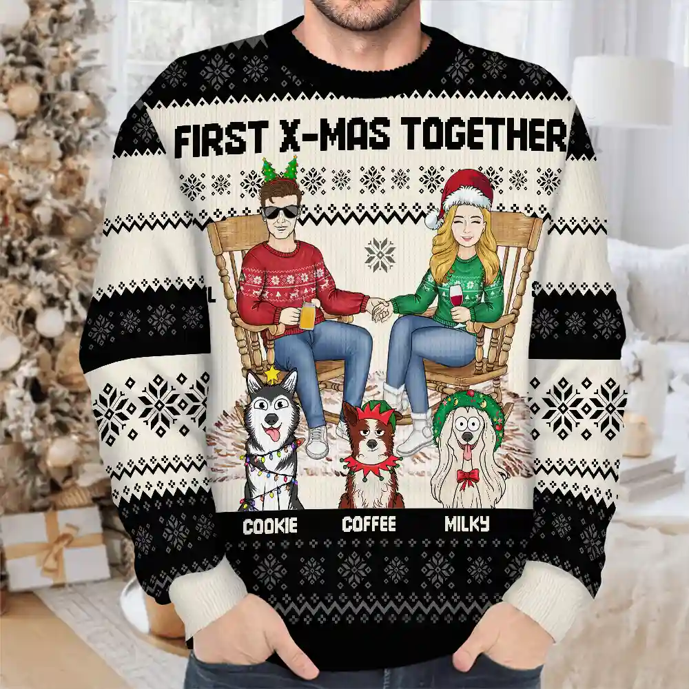Family Couple With Kids And Pets - Personalized Unisex Ugly Sweater - Image 4