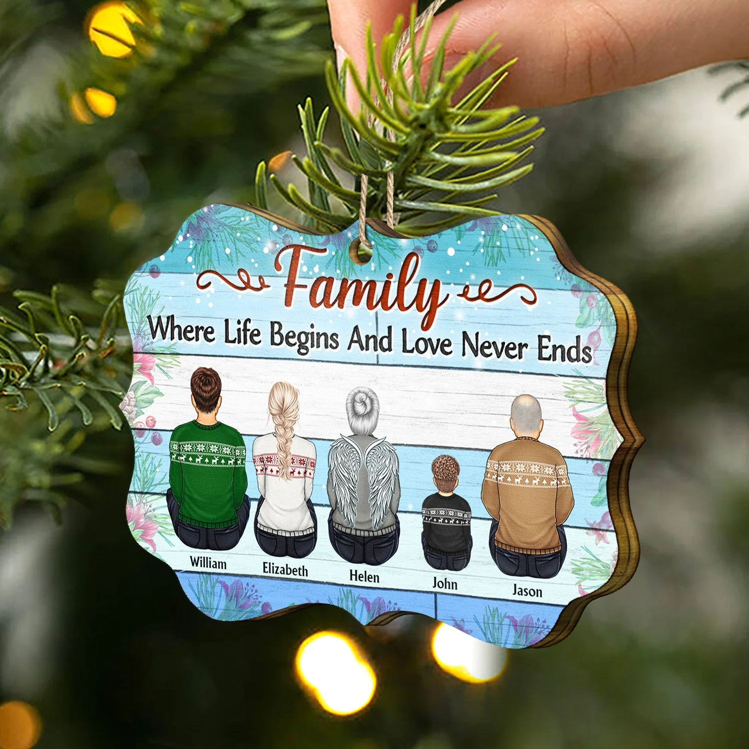Family Where Begins And Love Never Ends - Memorial Gift - Christmas Gift - Personalized Wooden Ornament - Image 2