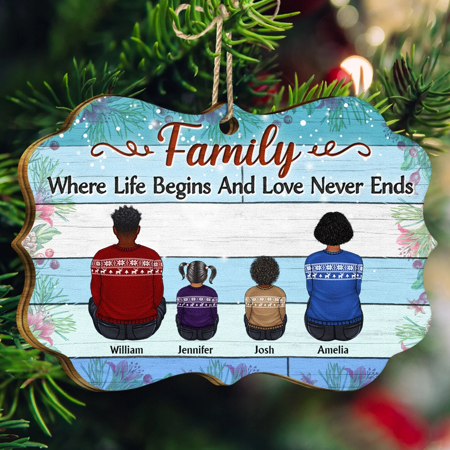 Family Where Begins And Love Never Ends - Memorial Gift - Christmas Gift - Personalized Wooden Ornament - Image 3