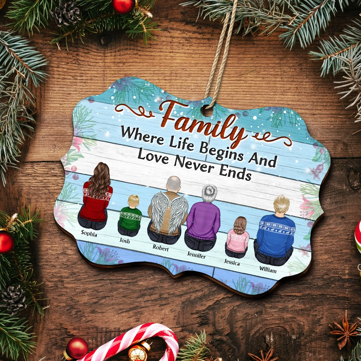 Family Where Begins And Love Never Ends - Memorial Gift - Christmas Gift - Personalized Wooden Ornament - Image 5