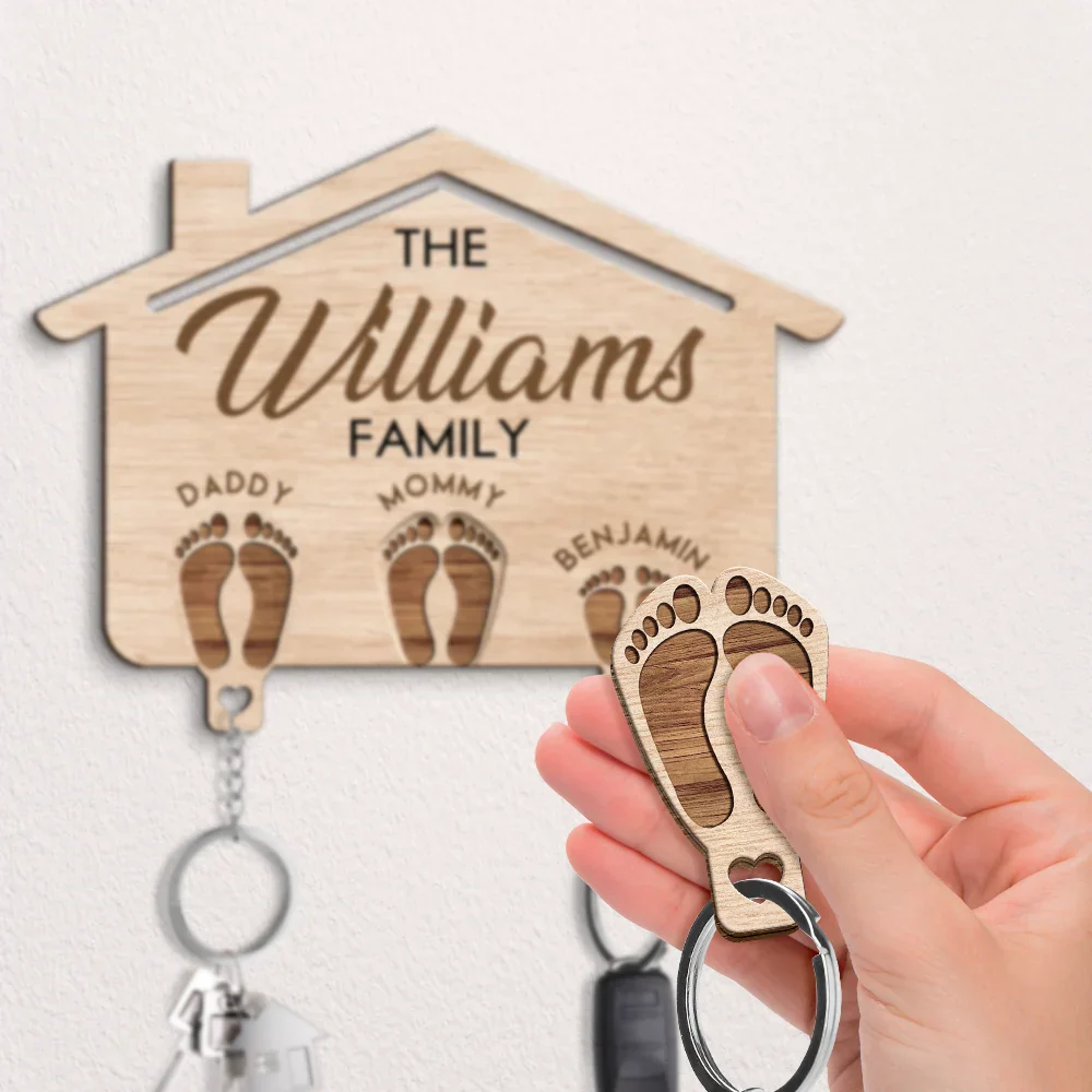 Family Feet Couple With Kids And Pets - Personalized Custom Shaped Key Holder - Image 3