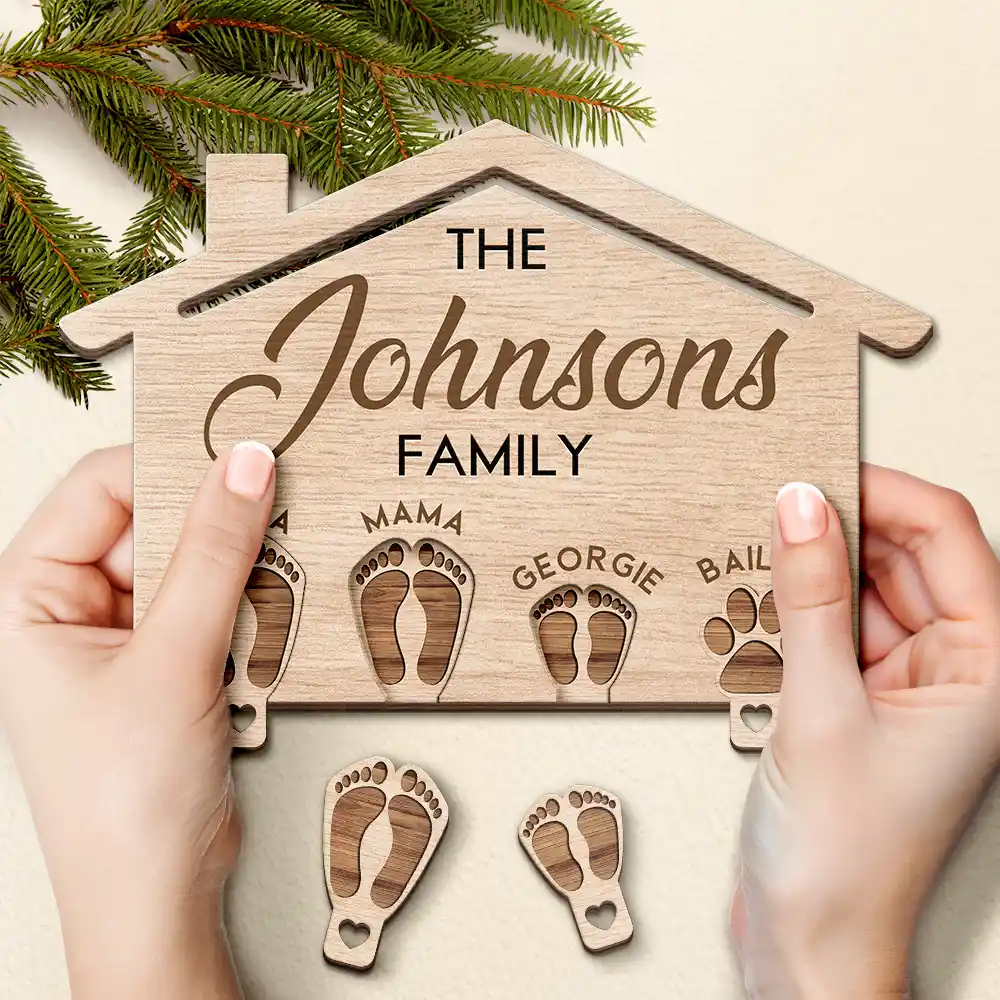 Family Feet Couple With Kids And Pets - Personalized Custom Shaped Key Holder - Image 4