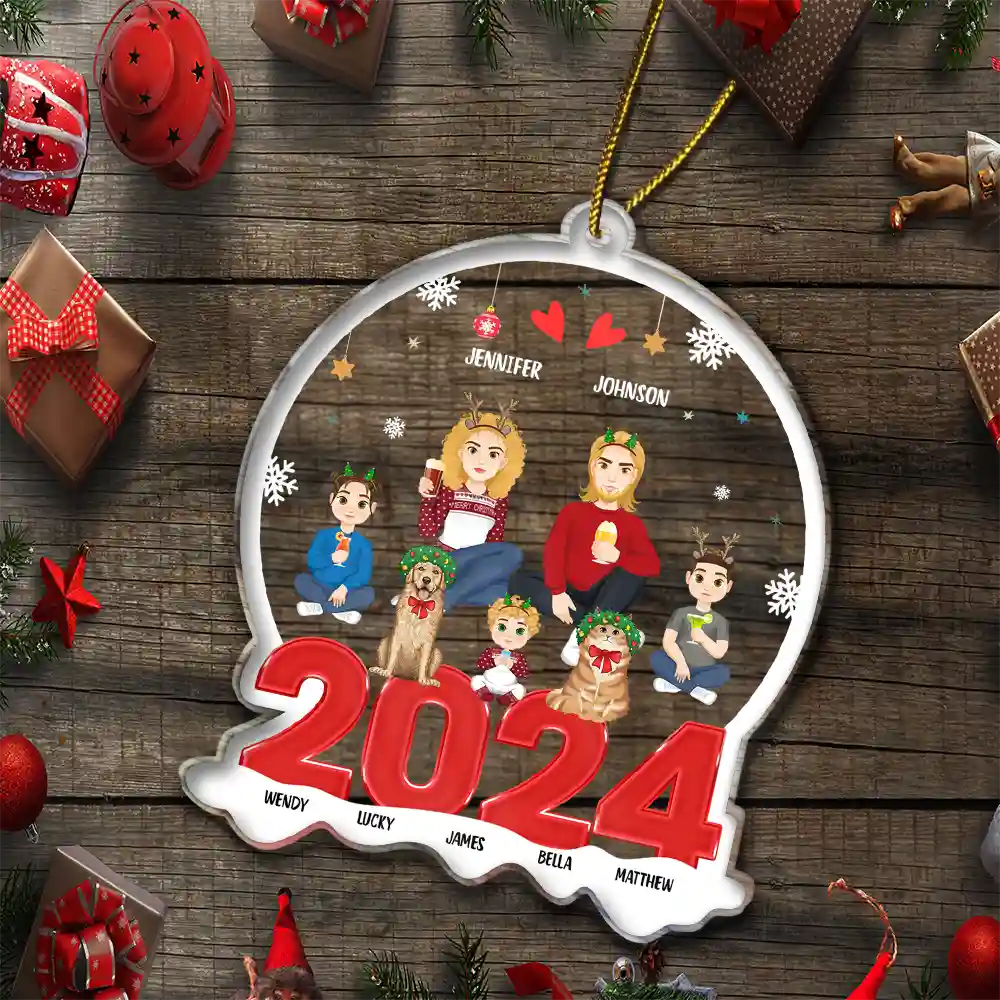 Family Flat Art Christmas - Personalized Custom Shaped Acrylic Ornament - Image 5