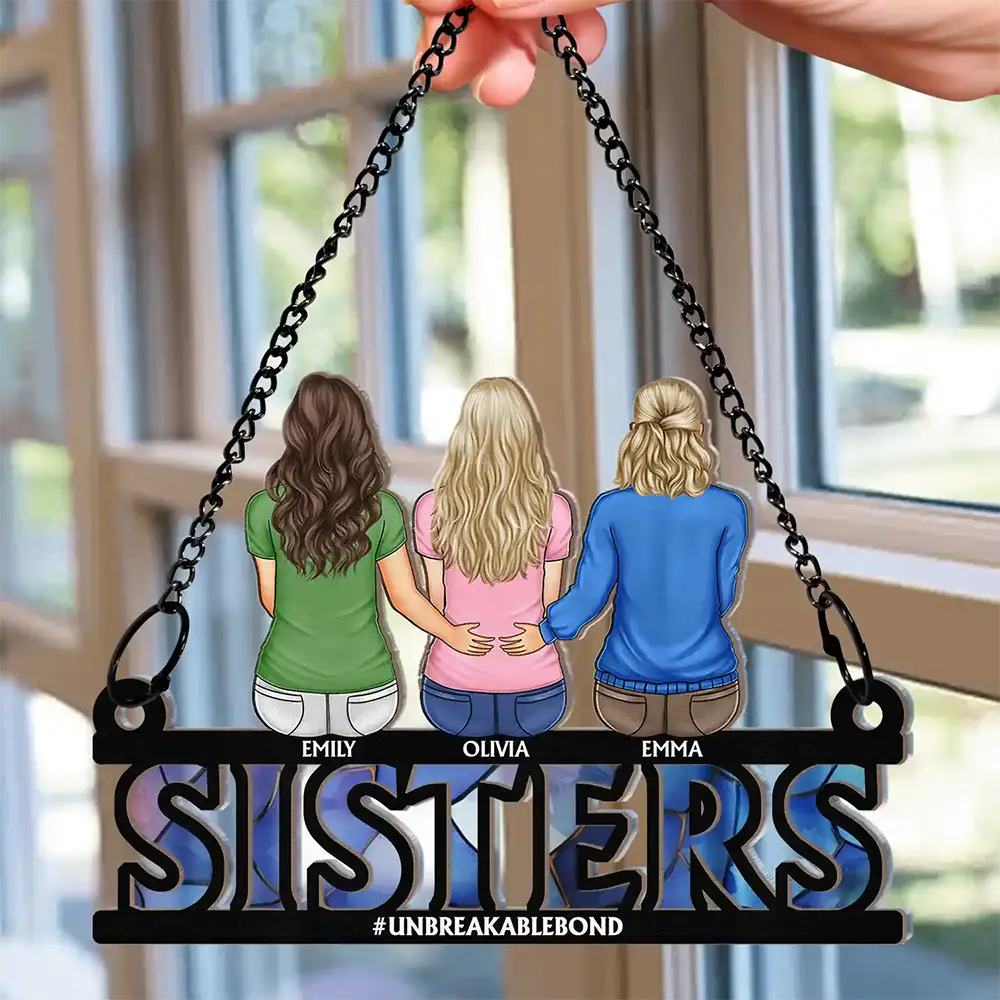 Family Forever Dad & His Children - Personalized Window Hanging Suncatcher Ornament - Image 2