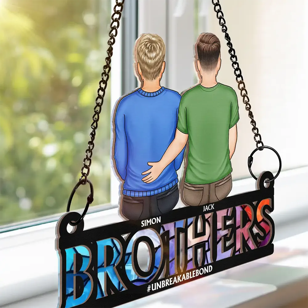 Family Forever Dad & His Children - Personalized Window Hanging Suncatcher Ornament - Image 3