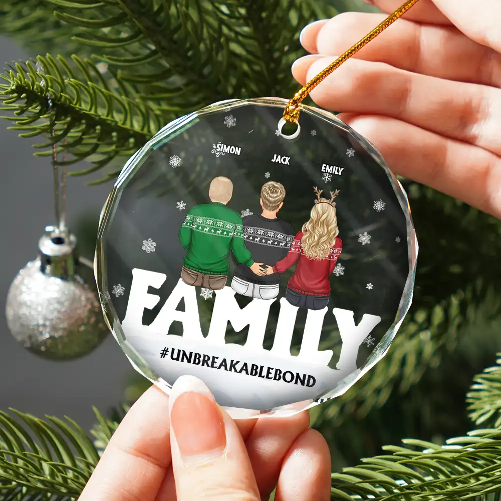 Family Forever Unbreakable Bond Christmas - Personalized Circle Glass Ornament - Image 2