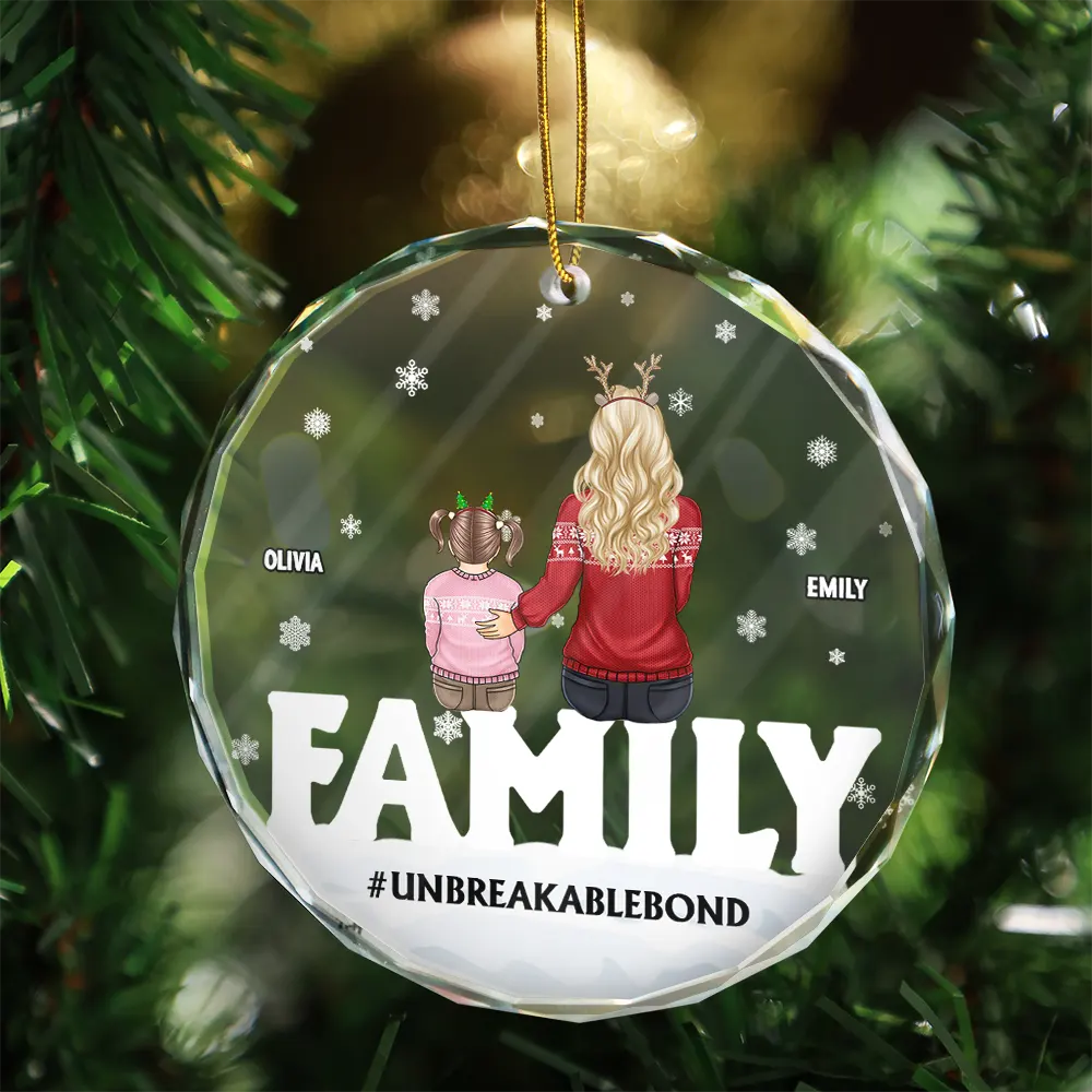 Family Forever Unbreakable Bond Christmas - Personalized Circle Glass Ornament - Image 3
