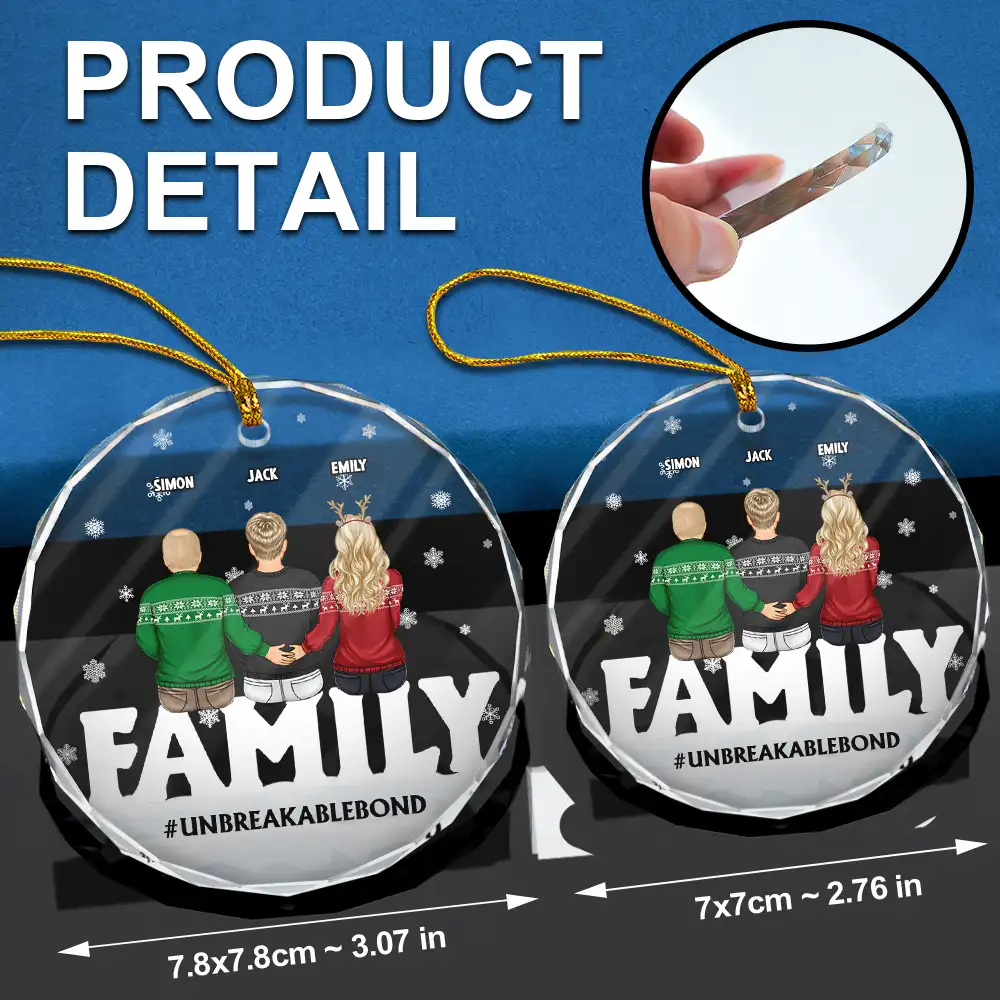 Family Forever Unbreakable Bond Christmas - Personalized Circle Glass Ornament - Image 6