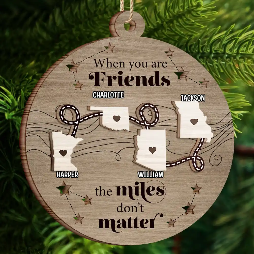 Family Friends Siblings Sisters Besties Long Distance - Personalized 2-Layered Wooden Ornament - Image 4