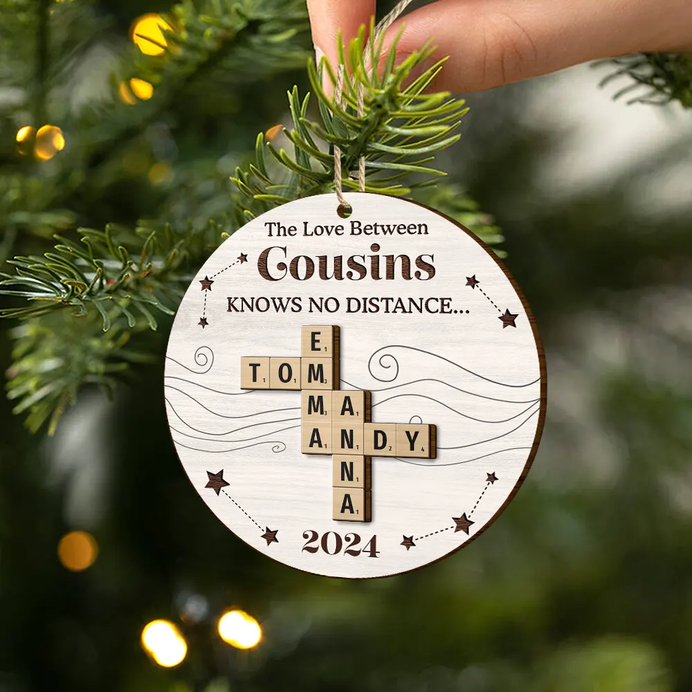 Family Friends Siblings Sisters Brothers Crossword Scrabble - Personalized 2-Layered Wooden Ornament - Image 3