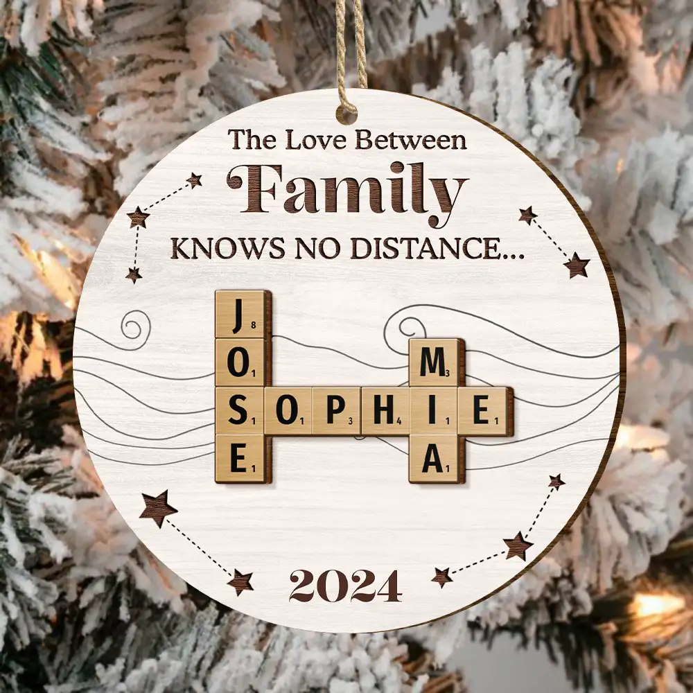 Family Friends Siblings Sisters Brothers Crossword Scrabble - Personalized 2-Layered Wooden Ornament - Image 4