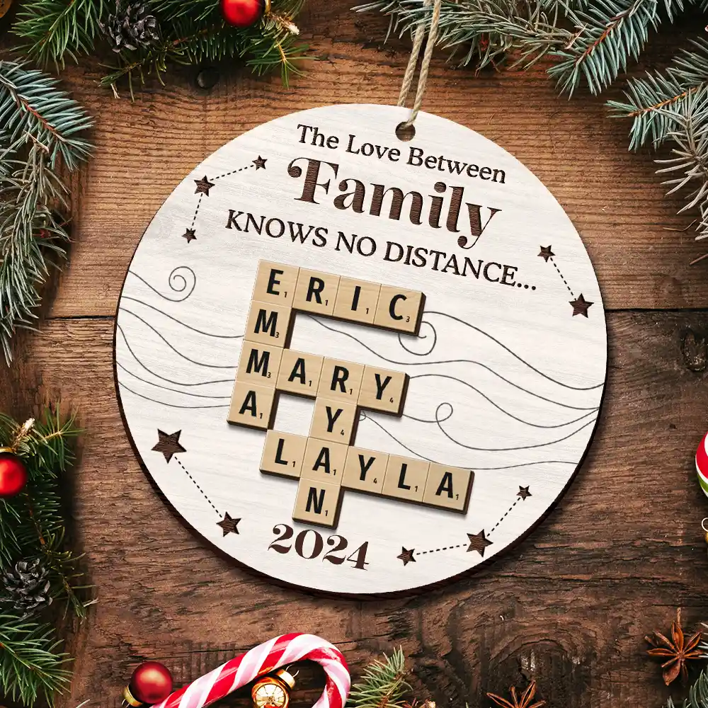 Family Friends Siblings Sisters Brothers Crossword Scrabble - Personalized 2-Layered Wooden Ornament - Image 6