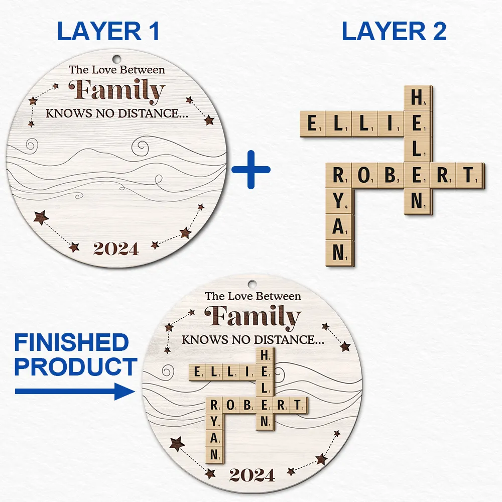 Family Friends Siblings Sisters Brothers Crossword Scrabble - Personalized 2-Layered Wooden Ornament - Image 7