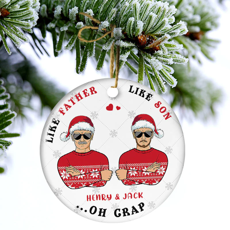 Family Gift Like Father Like Daughter - Personalized Custom Circle Ceramic Ornament - Image 2
