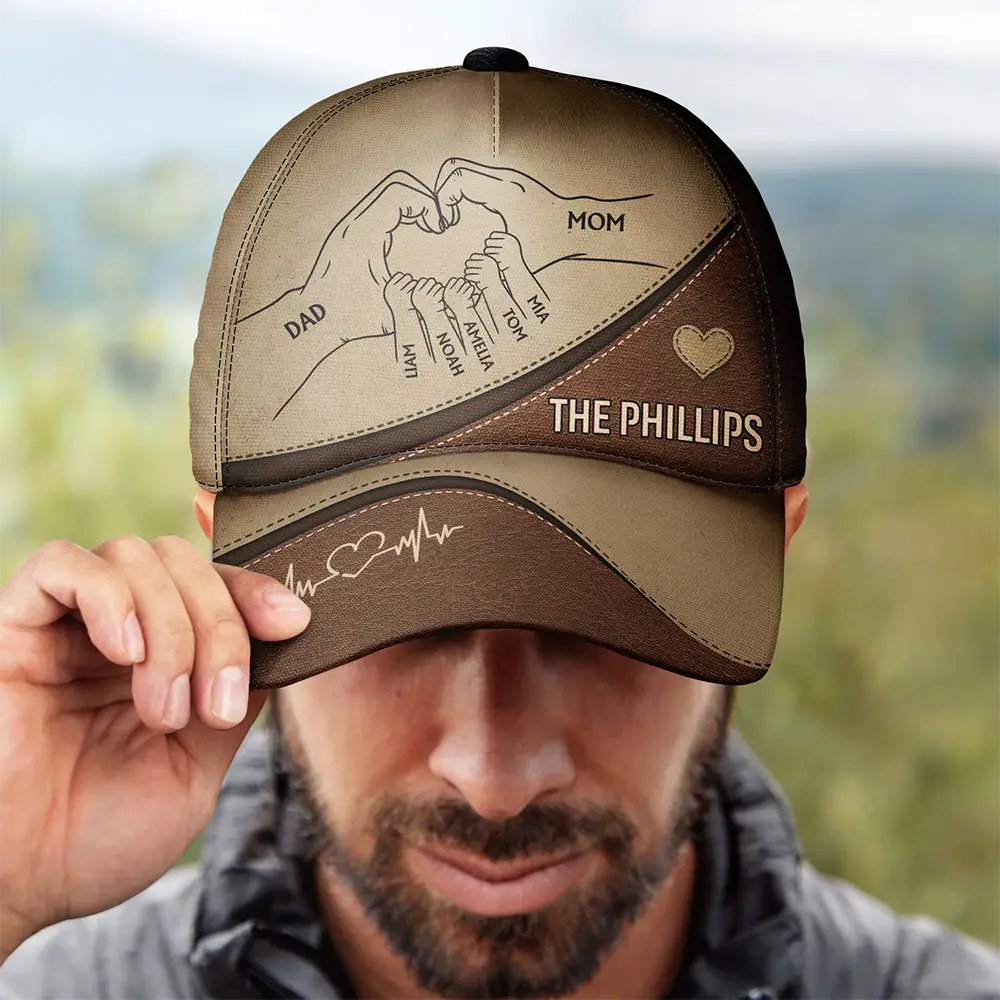 Family Holding Hands Parents & Kids - Personalized Classic Cap - Image 3