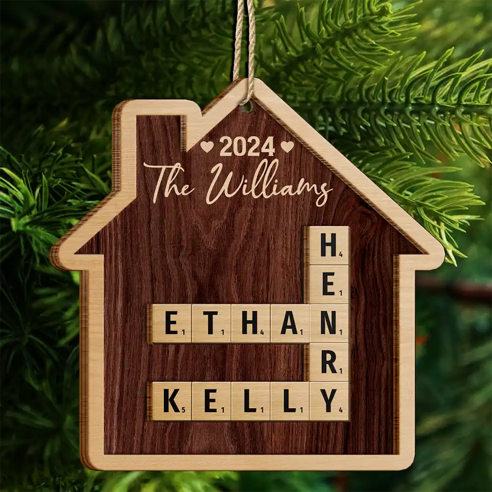 Family House Shape Crossword Scrabble - Personalized 2-Layered Wooden Ornament - Image 5