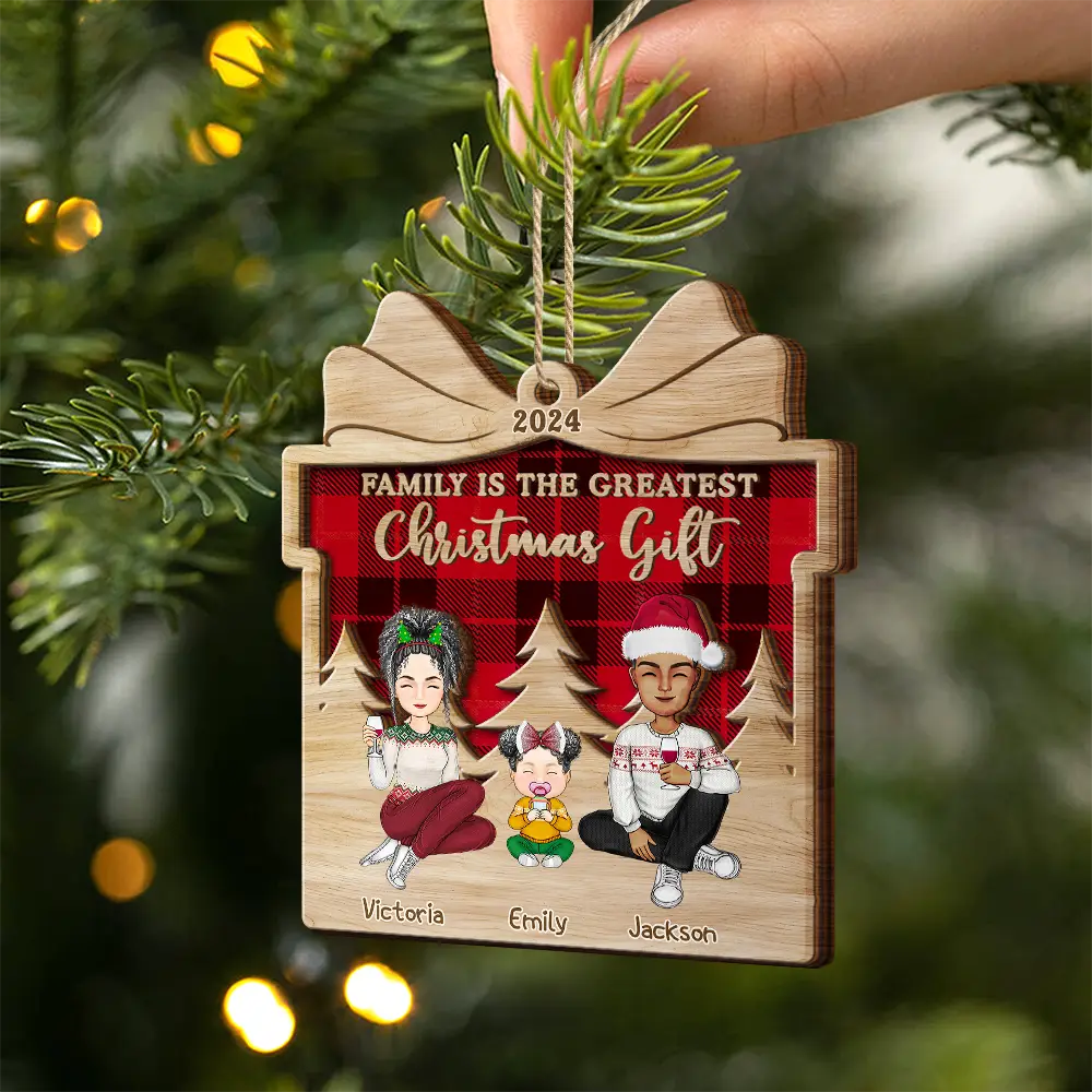 Family Is The Greatest Christmas Gift - Personalized 2-Layered Wooden Ornament - Image 2