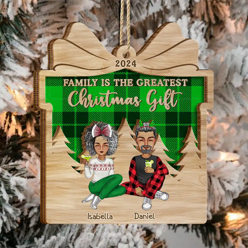 Family Is The Greatest Christmas Gift - Personalized 2-Layered Wooden Ornament - Image 3