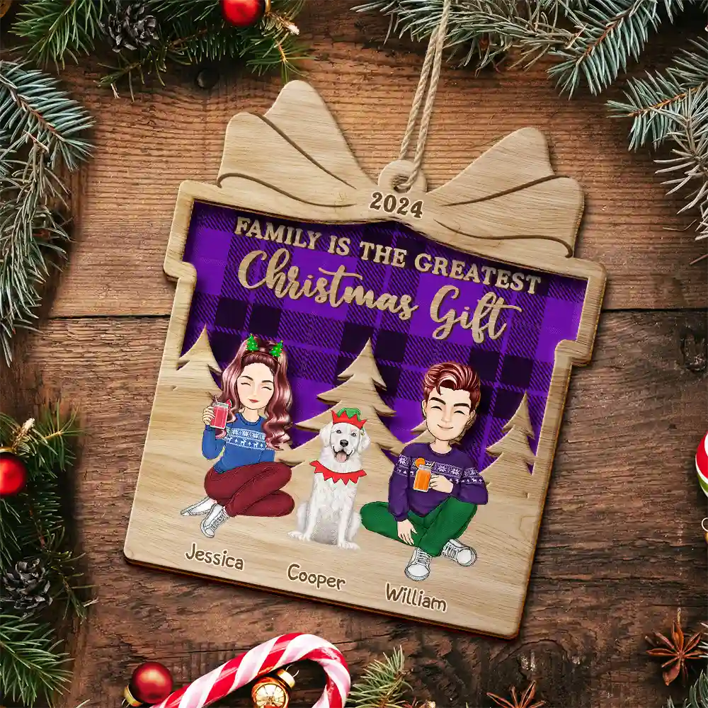 Family Is The Greatest Christmas Gift - Personalized 2-Layered Wooden Ornament - Image 5