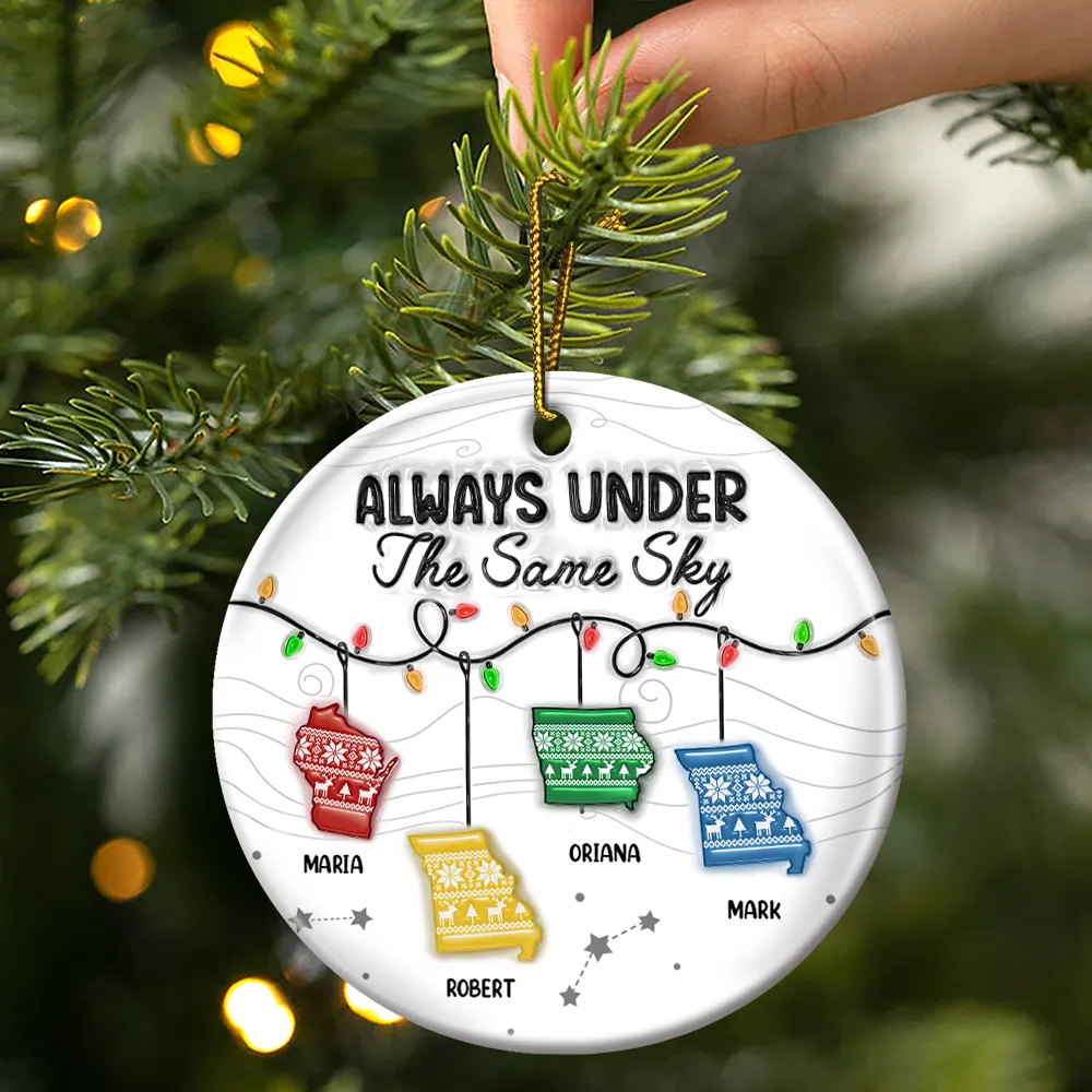Family Love Knows No Distance - 3D Inflated Effect Printed Ornament, Personalized Circle Ceramic Ornament - Image 3